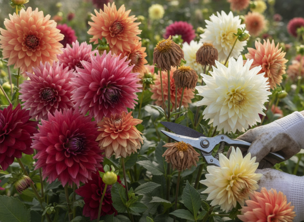 Dahlia's langer laten bloeien door uitgebloeide bloemen wegknippen