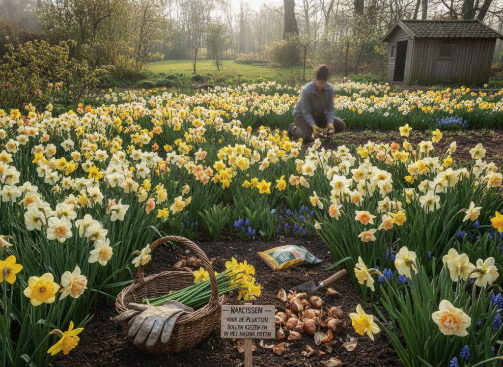 Narcissen voor de pluktuin bollen kiezen en in het najaar poten