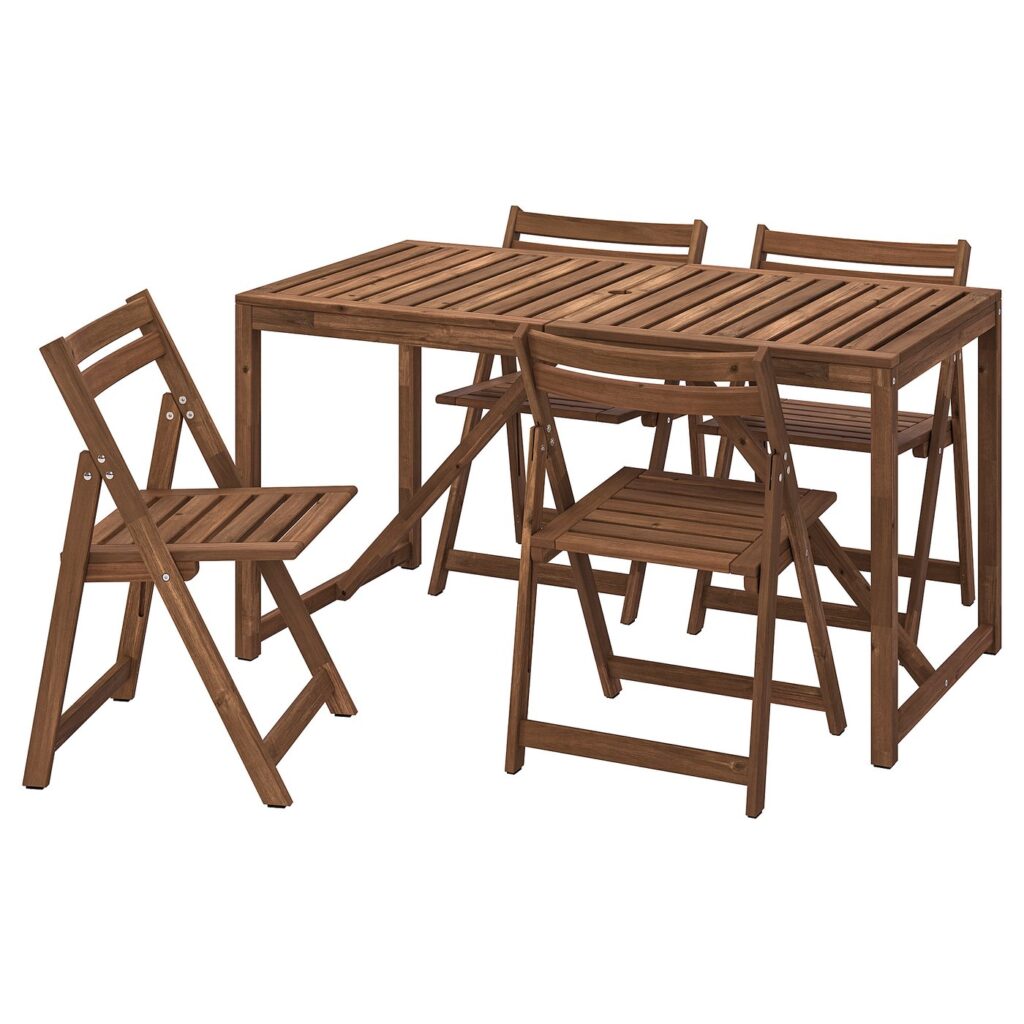 NÄMMARÖ Tafel+4 klapstoelen, buiten - lichtbruin gelazuurd 140 cm van IKEA