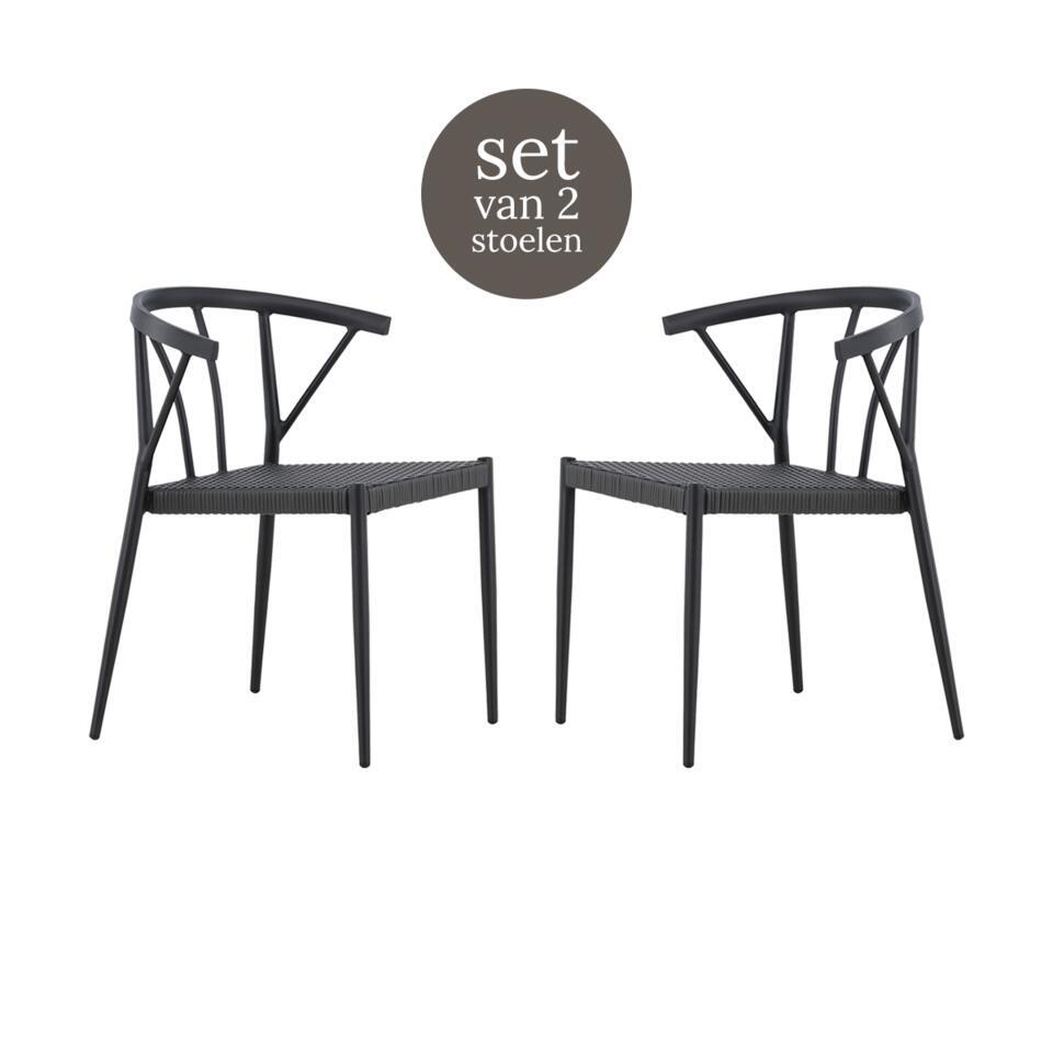 Nest outdoor Julian aluminium tuinstoel zwart - met rattan zitting - set van 2 van Leen Bakker