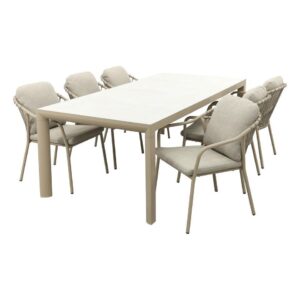 Pisa/Kings rope tuinset voor 6 personen 220x100 cm. - Latte van Leen Bakker