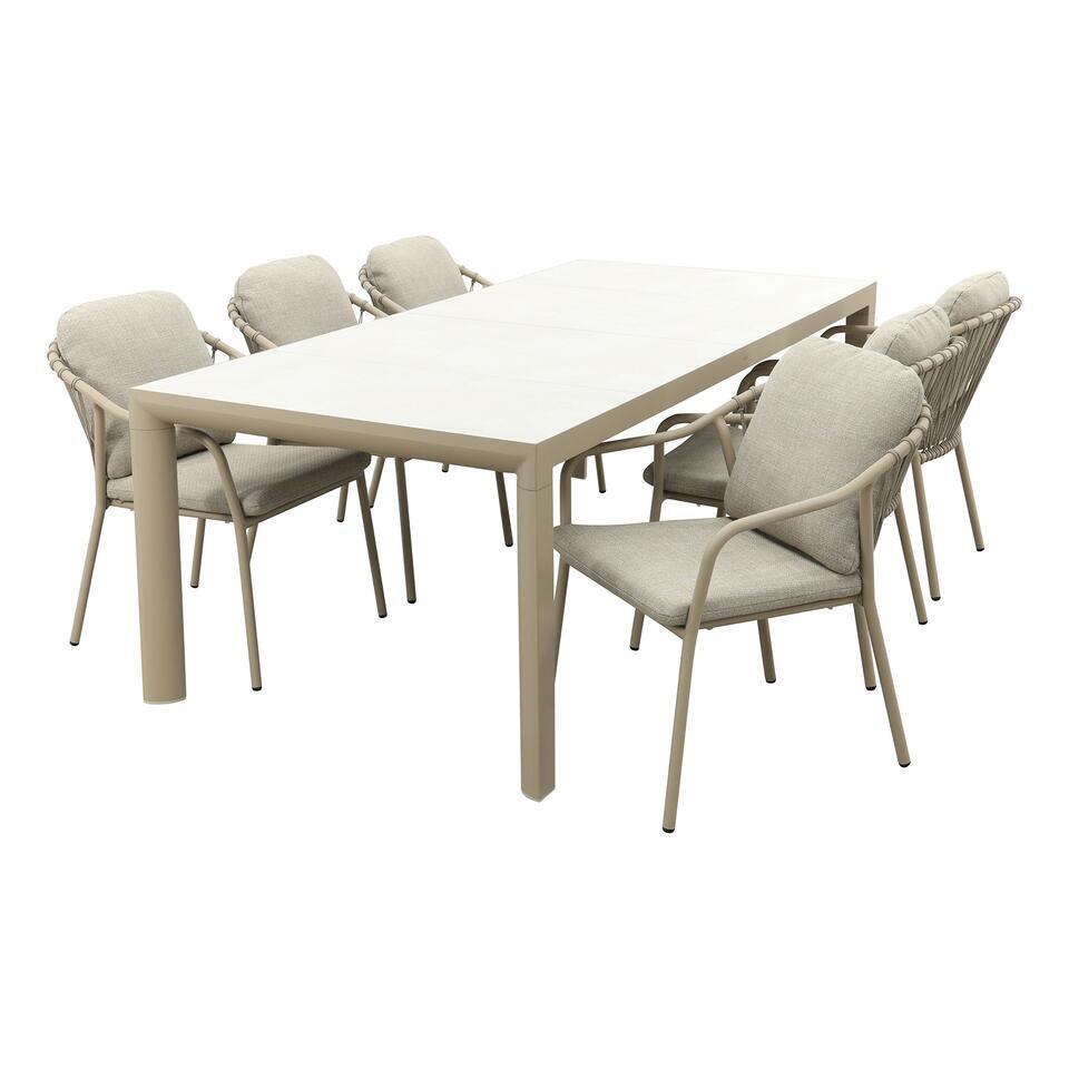 Pisa/Kings rope tuinset voor 6 personen 220x100 cm. - Latte van Leen Bakker