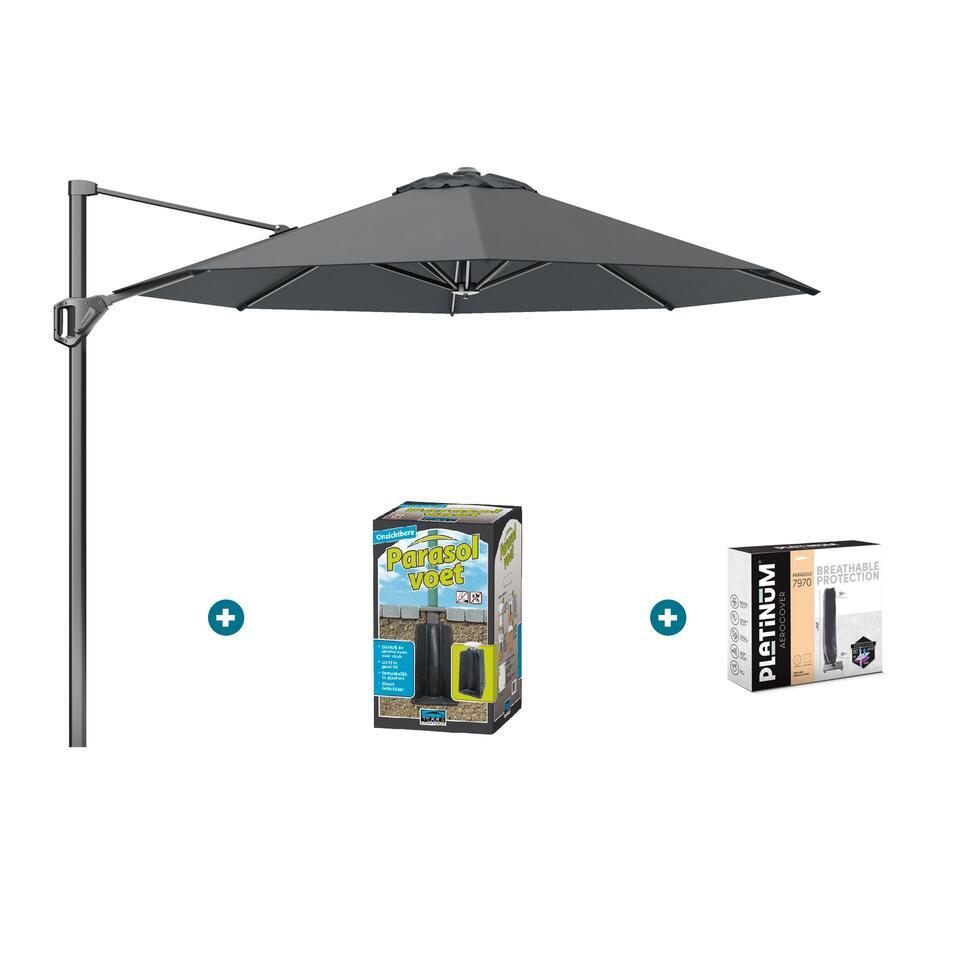 Platinum Voyager ronde zweefparasol T1 3 m. - Antraciet met ingraafvoet en hoes van Leen Bakker