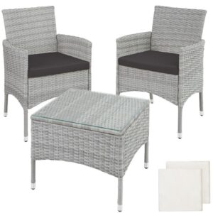 tectake - balkonset Luzern - wicker - lichtgrijs - 403702 van Leen Bakker