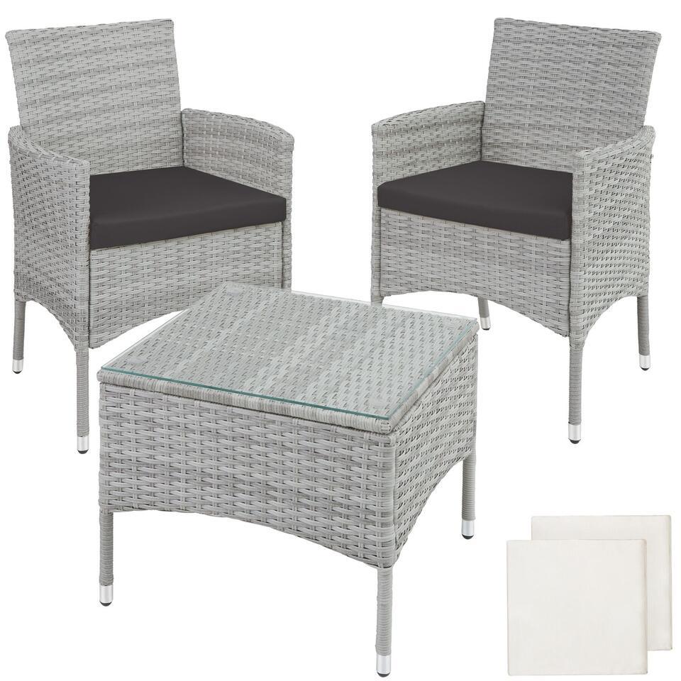 tectake - balkonset Luzern - wicker - lichtgrijs - 403702 van Leen Bakker