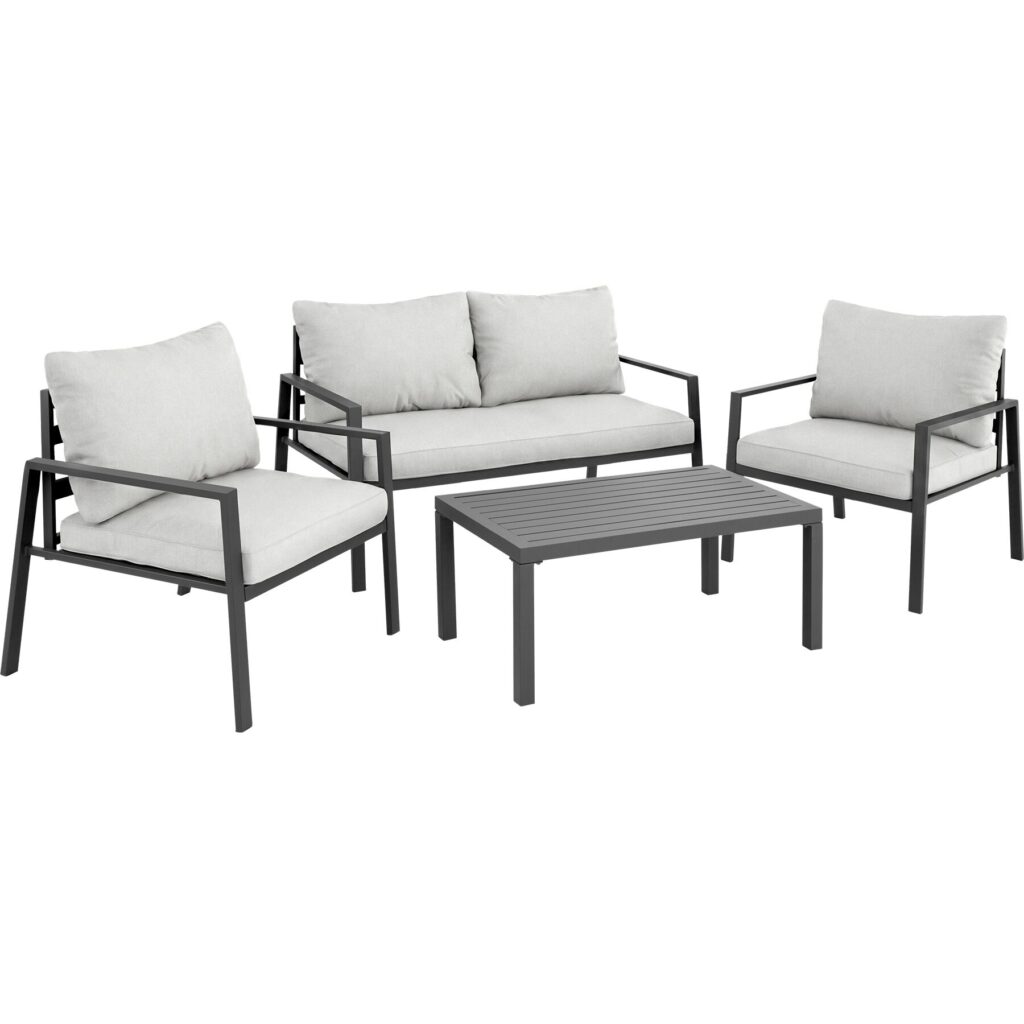 Tectake Zitgroep Göteborg Met Tafel - 4 Personen - Dikte Van De Zitkussens: 10 Cm - Lichtgrijs van Praxis