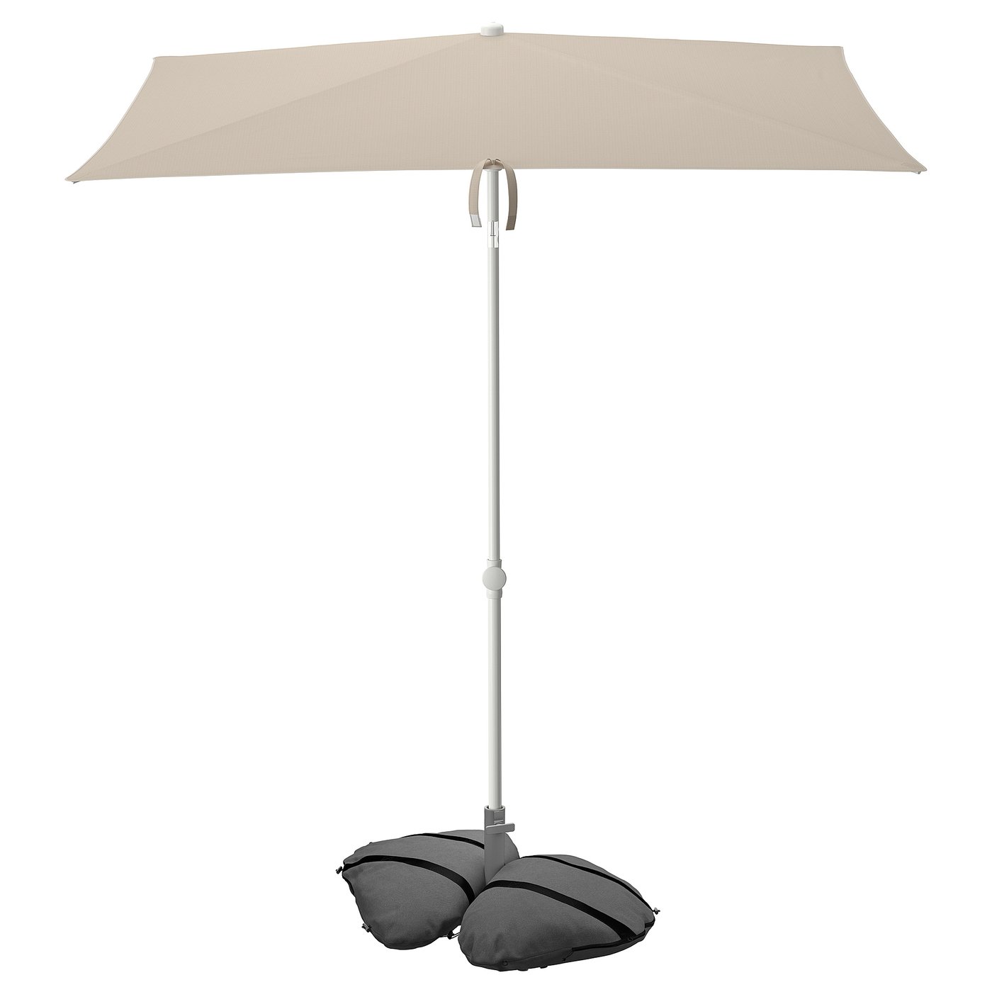 TVETÖ / IGGÖN Parasol met voet - kantelbaar grijsbeige/wit donkergrijs 180x145 cm van IKEA