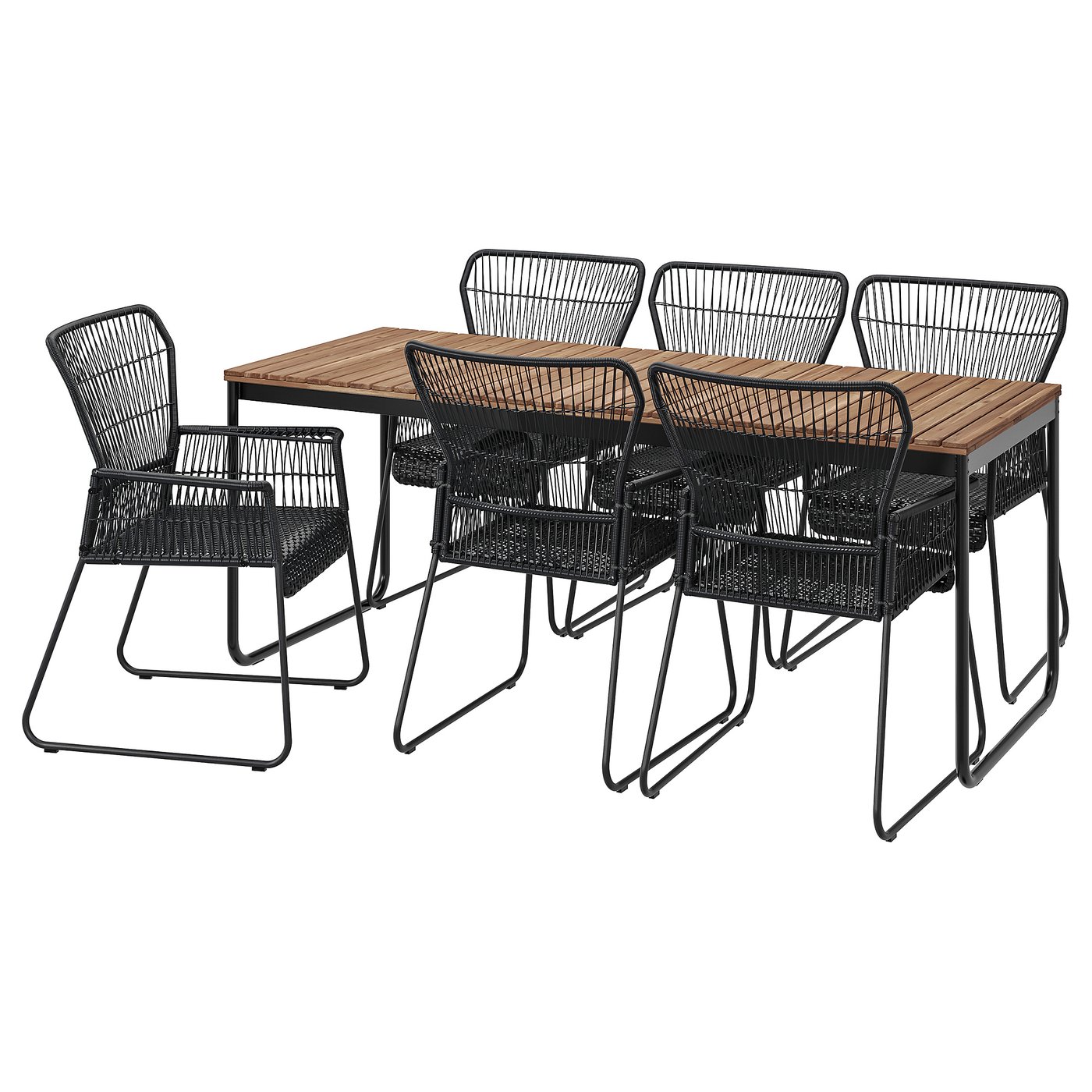 VÄSMAN / TALLSKÄR Tafel+6 leunstoelen, buiten - uittrekbaar lichtbruin gelazuurd/antraciet 135x190/74 cm van IKEA
