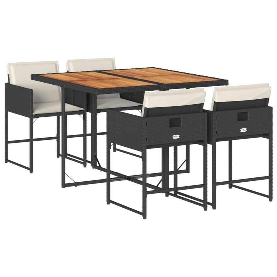 vidaXL - 5-delige Tuinset wit kussens - Zwart - PE rattan en hout - 110x106 cm van Leen Bakker