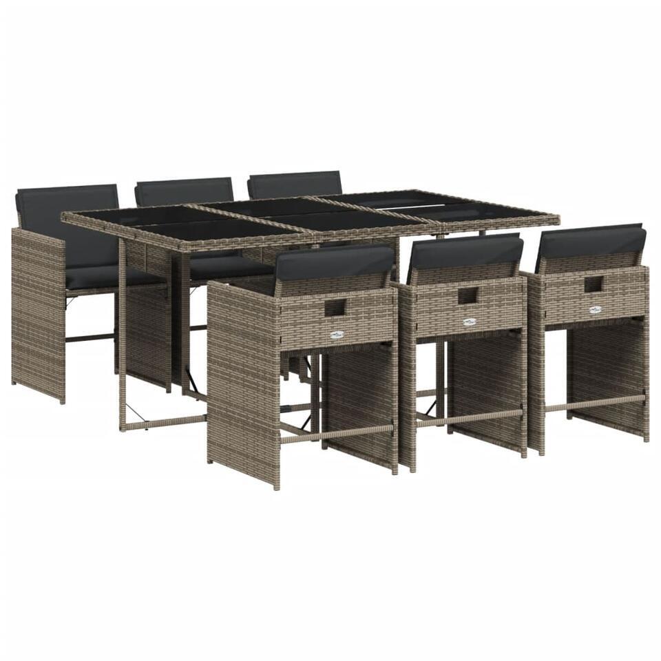 vidaXL - 7-delige Tuinset met donkergrijs kussens - PE rattan - 110x106 cm van Leen Bakker