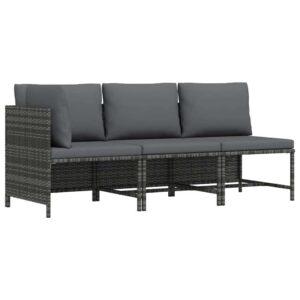 vidaXL - Loungeset - Grijs - Poly rattan - 3 stuks - Met kussens van Leen Bakker