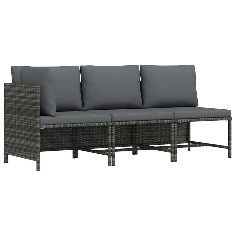 vidaXL - Loungeset - Grijs - Poly rattan - 3 stuks - Met kussens van Leen Bakker