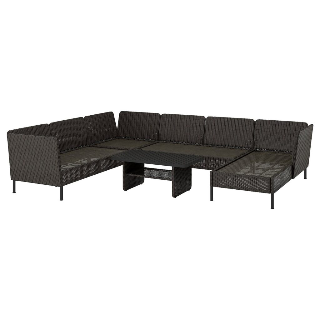 VITTSKÄR Loungeset 5-zits, buiten - met chaise longue/kunststof rotan donkergrijs van IKEA
