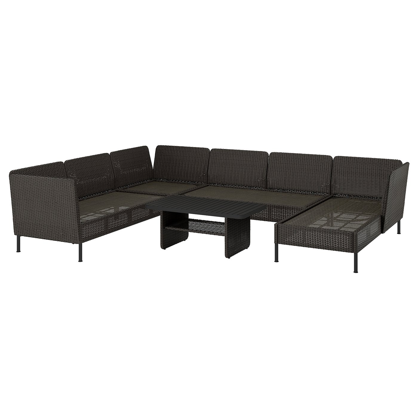 VITTSKÄR Loungeset 5-zits, buiten - met chaise longue/kunststof rotan donkergrijs van IKEA