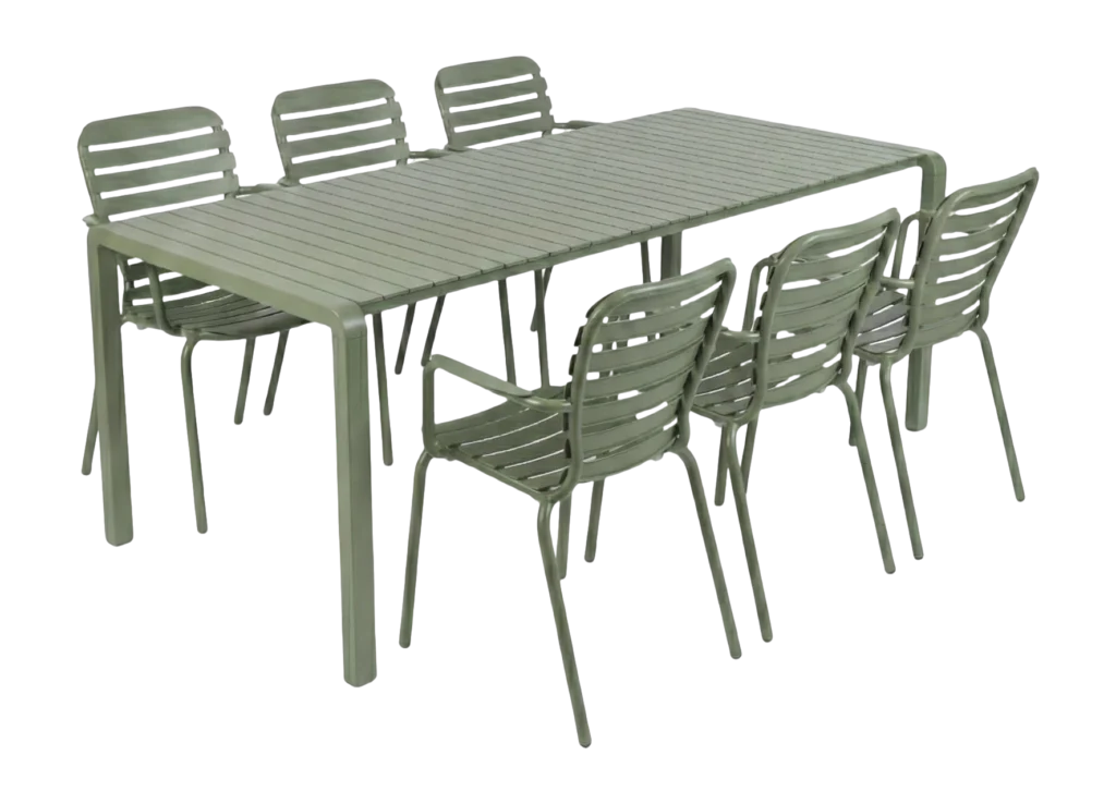 Zuiver Vondel Tuinset Groen Tuintafel en 6 Stoelen met armleuningen van fonQ